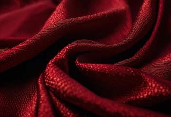 detailed macro shot lush vibrant red fabric textures emphasizing weave patterns depth, fabrication, textile, material, silk, cotton, linen, polyester