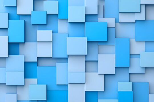 Overlapping Geometric Squares and Rectangles in Shades of Blue Evoking Order and Balance
