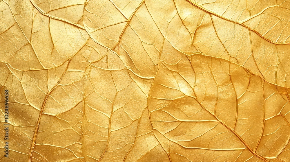 Poster shimmering golden leaf texture with intricate abstract patterns and dramatic lighting