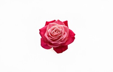 A single pink rose with a white center is isolated against a white background.