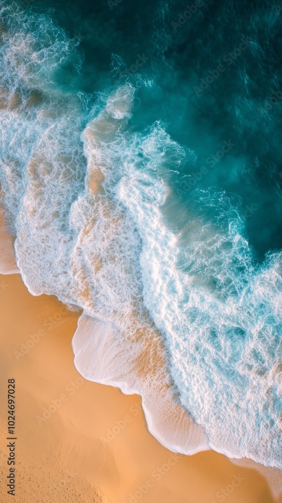 Poster the image is of a beautiful ocean with a wave crashing onto the shore