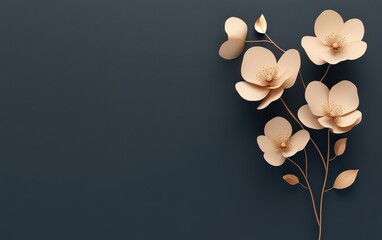 A minimalist design featuring delicate beige flowers against a dark background, emphasizing elegance.