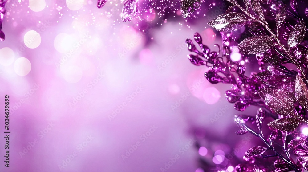 Poster a purple background with a sharp focus on a cluster of leaves in the center and an out-of-focus back