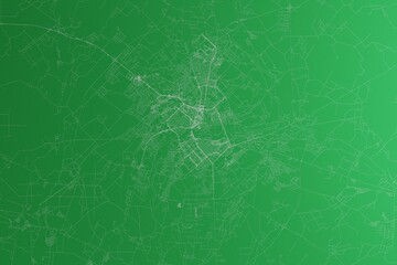 Map of the streets of Mogilev (Belarus) made with white lines on green paper. Rough background. 3d render, illustration