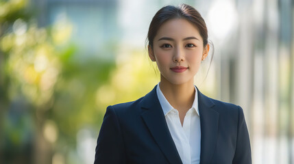Professional and Elegant Asian Woman in Business Attire Outdoors