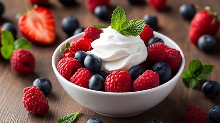 Fresh Red and Black Raspberries with Cream