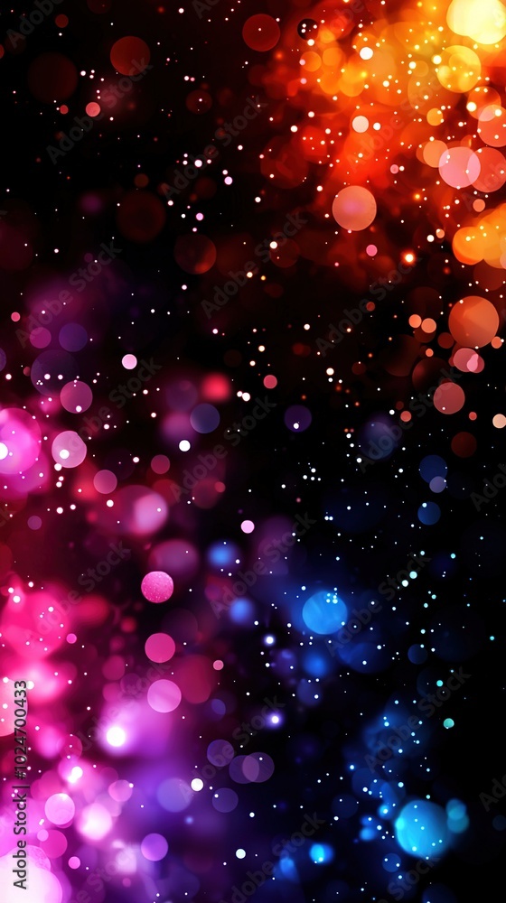 Poster a black background with vibrant colored lights centered in a clear image