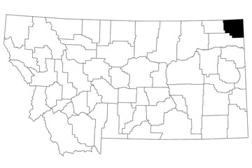 Map of Sheridan County in Montana state on white background. single County map highlighted by black colour on Montana map. UNITED STATES, US