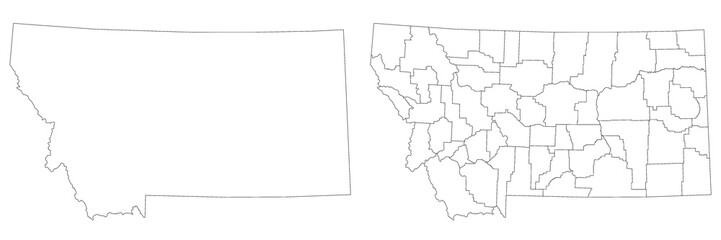 Montana administrative map, Montana outline and counties state map set - illustration version