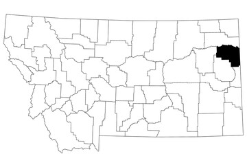 Map of Richland County in Montana state on white background. single County map highlighted by black colour on Montana map. UNITED STATES, US