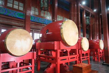Chinese drums inside Drum Tower in Beijing, China