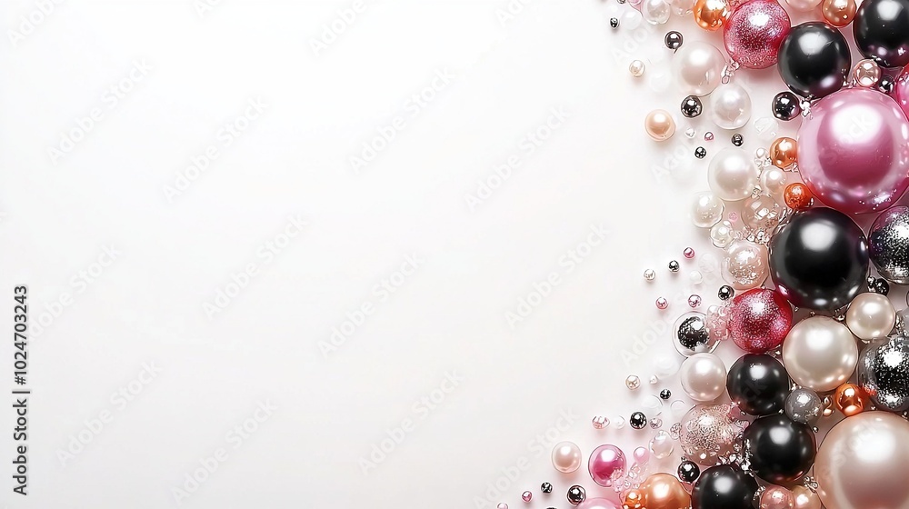 Poster a wave-shaped cluster of balloons on a white backdrop with text space