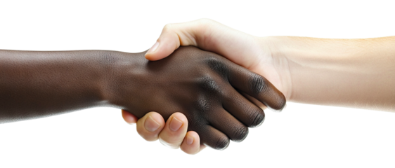 Firm handshake between diverse individuals, isolated on transparent cutout background
