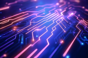 Fototapeta premium Glowing Neon Circuits and Geometric Patterns Evoking Futuristic High Tech Atmosphere