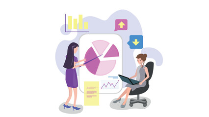 Financial analysis vector concept, Workplace, Teamwork,  illustrator.