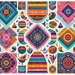 Fototapeta premium Mexico: Serapes: A colorful, woven blanket often used as a shawl or poncho. illustration. 