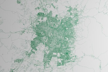 Map of the streets of Santiago (Chile) made with green lines on white paper. 3d render, illustration