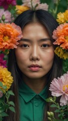 Woman is standing in a field of flowers