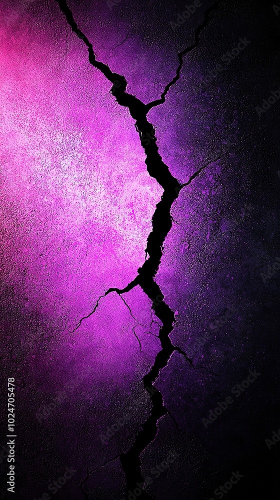 Poster a close-up of a crack in the ground with a light in the middle and a red light at the end