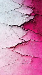   A close-up of a crack in the ground painted with pink and white