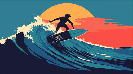 Surfer conquers a wave. Extreme sport. Surfing.