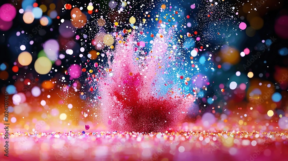 Poster a pink and blue object in the center of a clear image of a red object