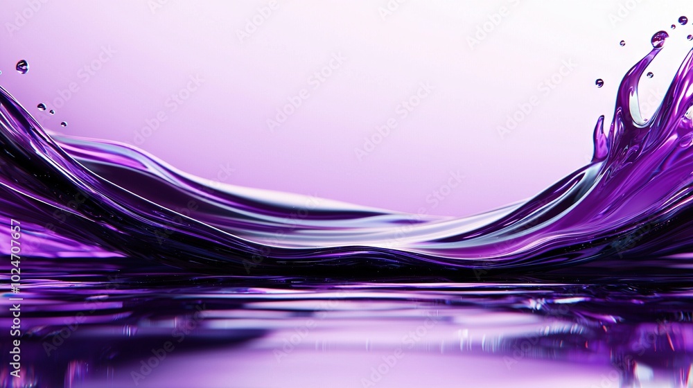 Poster a purple background with water splashing from the top and bottom edges towards the bottom