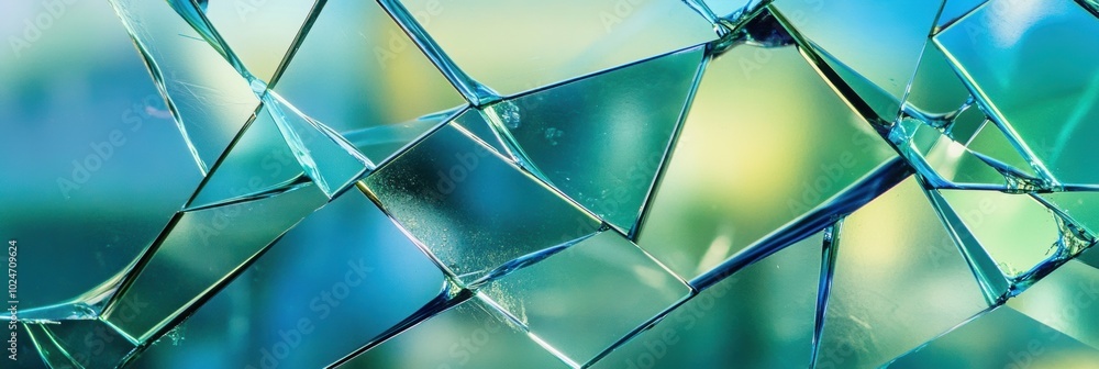 Poster vibrant glass shards glimmering in shades of blue and green, creating a captivating abstract composi