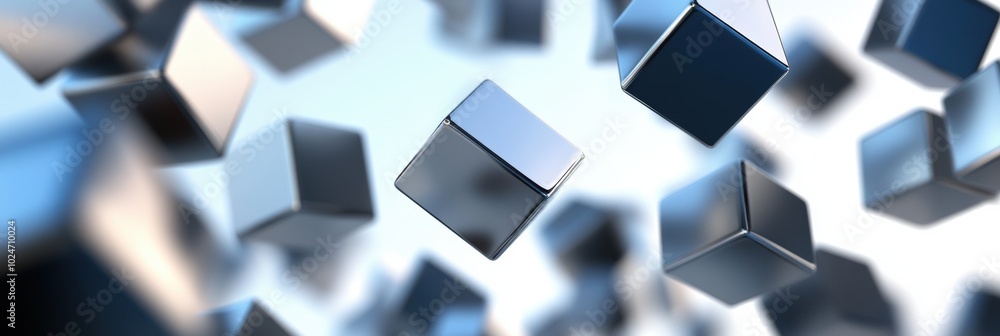 Poster Floating geometric cubes in a cosmic void, casting dynamic shadows, evoking a sense of depth and movement in abstract design