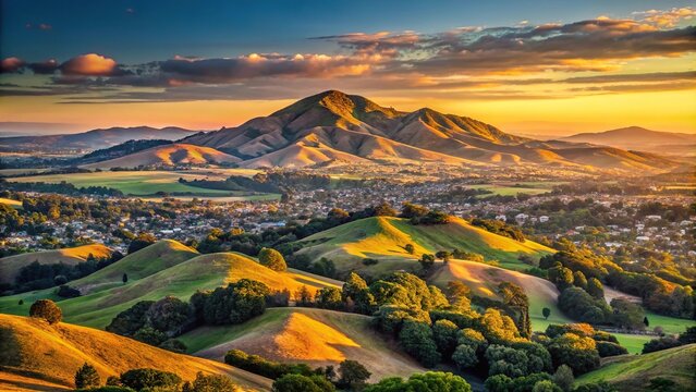 Sunset over Mount Diablo and Dougherty Hills in San Ramon, California