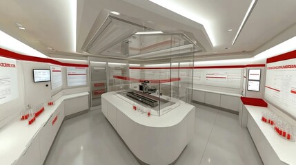 Fototapeta premium Cutting-edge lab with a 3D printer in action, surrounded by beakers, test tubes, and a digital control panel.