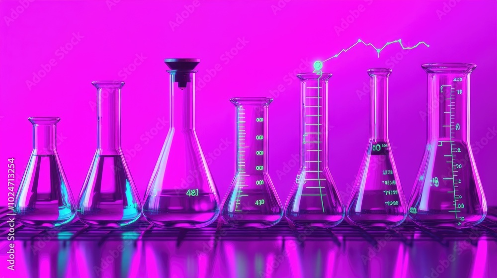 Aufkleber innovative lab featuring a 3d printer, digital screen displaying data, and beakers with colorful liq