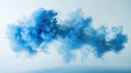 Blue smoke explosion expanding in all directions, creating a dramatic, cloud-like effect on a white backdrop.