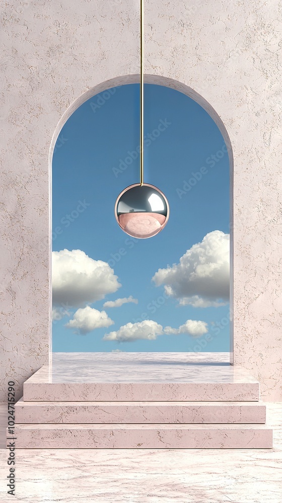 Aufkleber a sky view through a window with a hanging light fixture and cloudy background