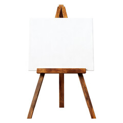 Wooden easel with a blank white canvas, isolated on transparent cutout background
