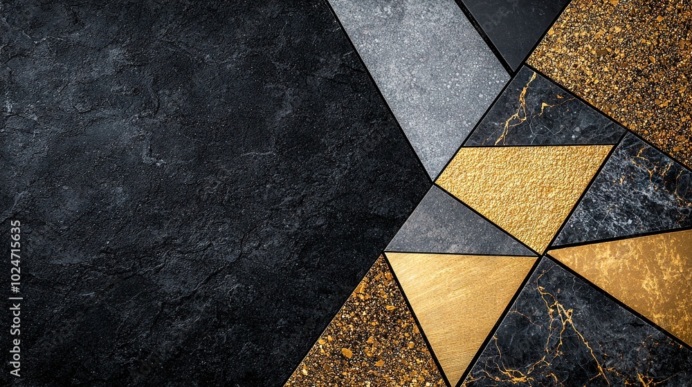 Poster a close-up of a black and gold background with a black and gold geometric pattern on the bottom of t