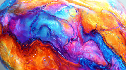 Close-up of vibrant liquid artwork on a plain surface.