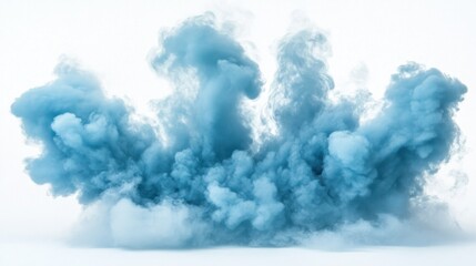 Blue smoke plume captured in mid-explosion, spreading outward with soft, billowing edges against white.