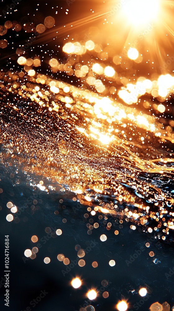 Poster a sharp close-up of a cell phone with a clear image of the sun behind and water in front
