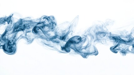 Fototapeta premium Blue smoke rising and spreading into intricate, cloud-like shapes, isolated on a clean white backdrop.