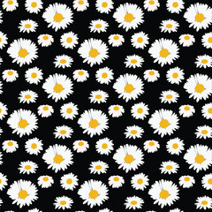 Daisy Field in Artistic Representation Seamless Vector Pattern Design