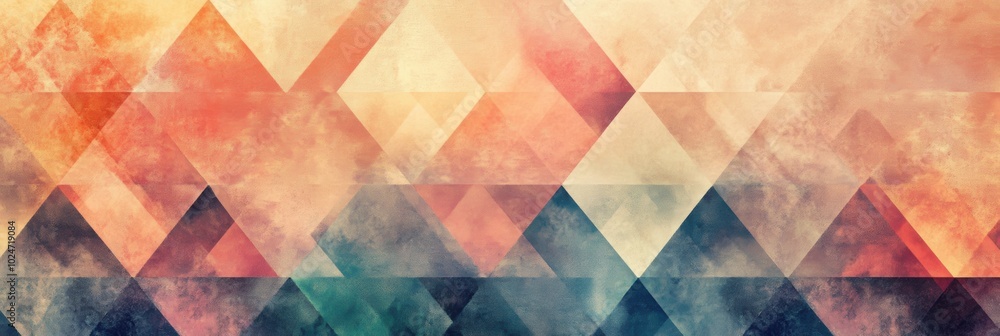 Poster geometric harmony in soft gradients, an intricate design featuring diamonds and triangles, evoking a