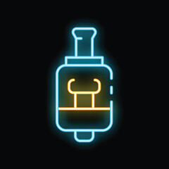 Bright blue and yellow neon sign showing an electronic cigarette with liquid for vaping