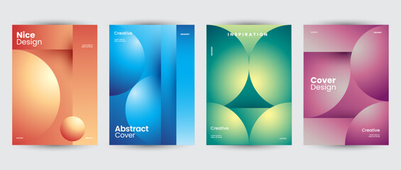 Abstract collection of geometric gradient shapes backgrounds. Brutal contemporary figure circle oval wave patterns. Design cover, decoration, poster, banner. Swiss design aesthetic