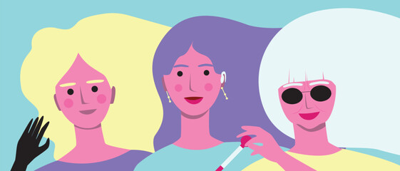 Aging process of BIPOC person, premium flat vector stock illustration or liveliness triptych with afro adult, child, senior woman