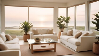 Fototapeta premium White coastal view interior design living room