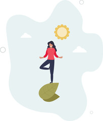 sun and green plant concept of purity of nature.flat design with people.