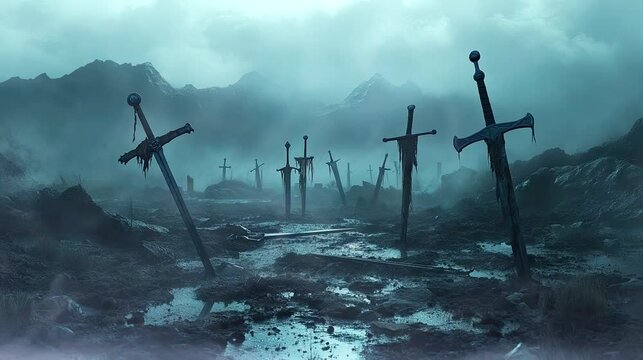 A medieval battlefield with a muddy surface. seamless looping time-lapse virtual 4k video animation background