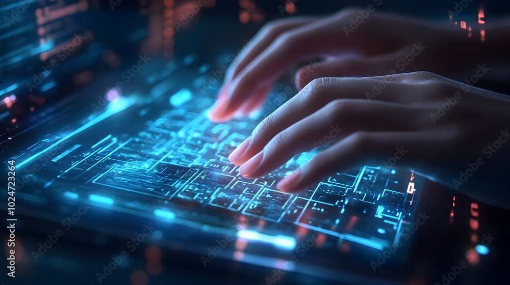 Aufkleber futuristic holographic keyboard symbolizing ai powered software development