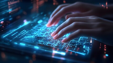 Futuristic Holographic Keyboard Symbolizing AI Powered Software Development